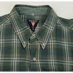 Scottevest TEC Size Large Men Button Down Snap Green Check Embroidered Neck Logo